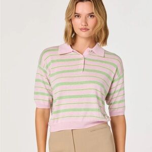 Astr Scottie Striped Knit Polo Sweater pink stripe new nvr worn med! Offer!
